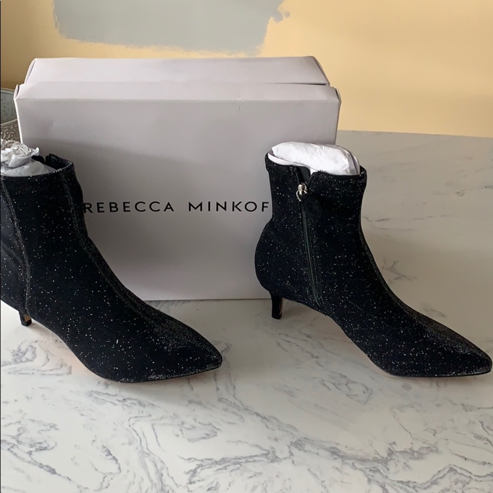 Rebecca Minkoff “Sayres” Black Glitter Booties